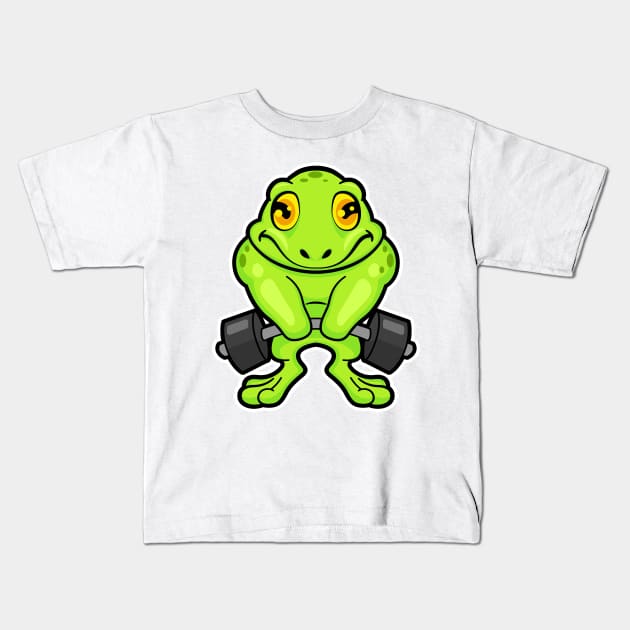 Frog at Fitness with Barbell Kids T-Shirt by Markus Schnabel